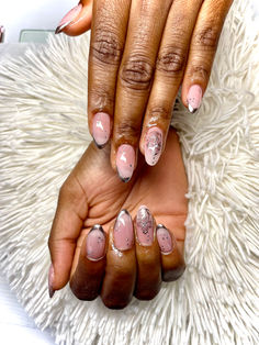 Builder gel extensions with all fingers metallic rose gold nail art