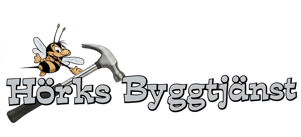 Digital illustration logo featuring a cartoon hammer striking the text "ks Byggt". The design is whimsical and suggests a building or construction business.