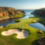 golf course with sand traps, water, and cliffs.jpg