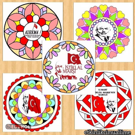 12 Mart İstiklal Marşı'nın Kabulü Mandala Boyama Sayfası