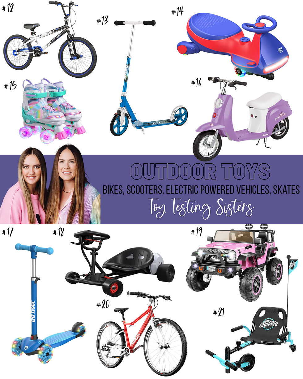 Top-rated outdoor toys for kids, including scooters, electric ride-ons, and toddler vehicles.