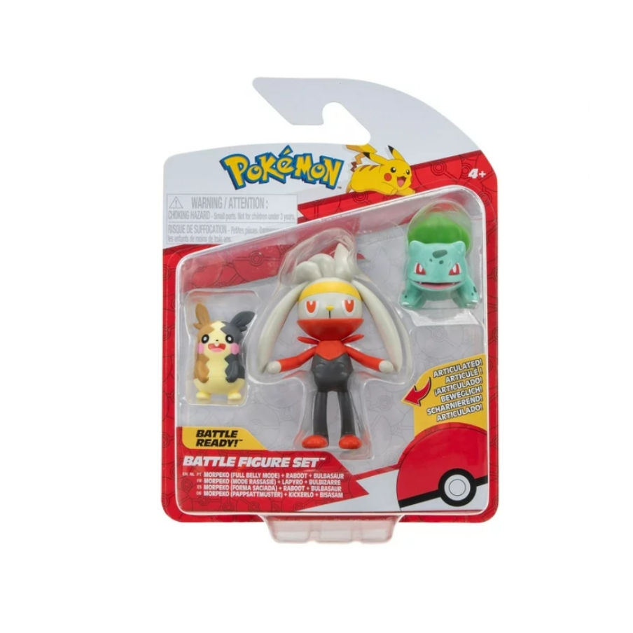 Pokémon 3 Pack Battle Figures Morpeko, Raboot and Bulbasaur
