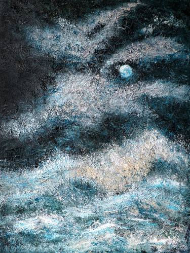 Sounds.Vol.54 Contemporary Original Abstract Oil Painting Heavy Texture Impasto Dark Blue, Deep Black, White and Beige Painting by Olga Hotujac