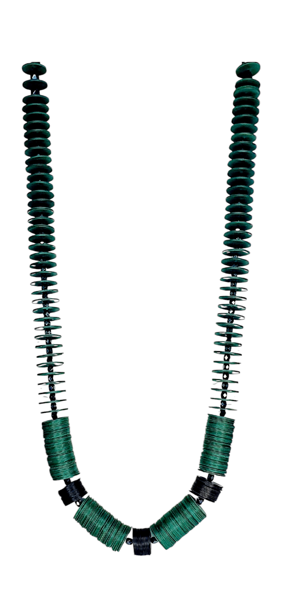 Thumbnail: 2 Pcs Green & Black Vinyl Necklace Set 