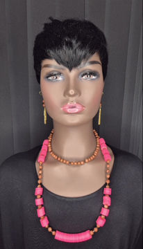 Thumbnail: 2 Pcs Pink Vinyl Necklace Set 