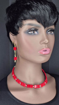 Thumbnail: Red Opaque Necklace Set 
