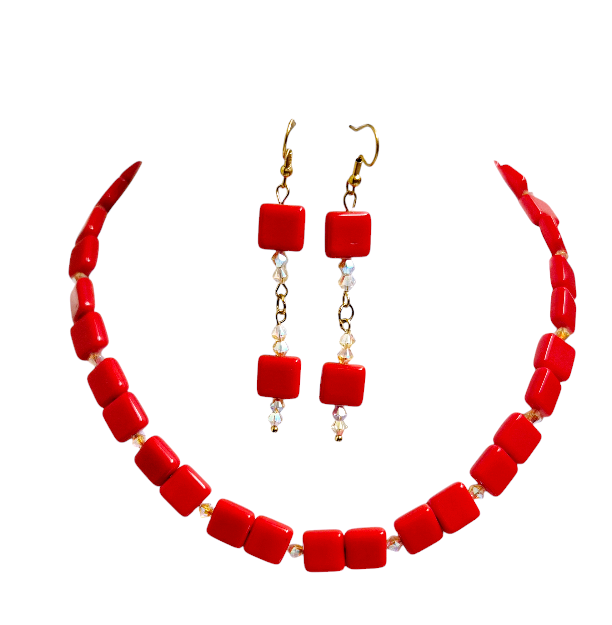 Red Opaque Necklace Set 