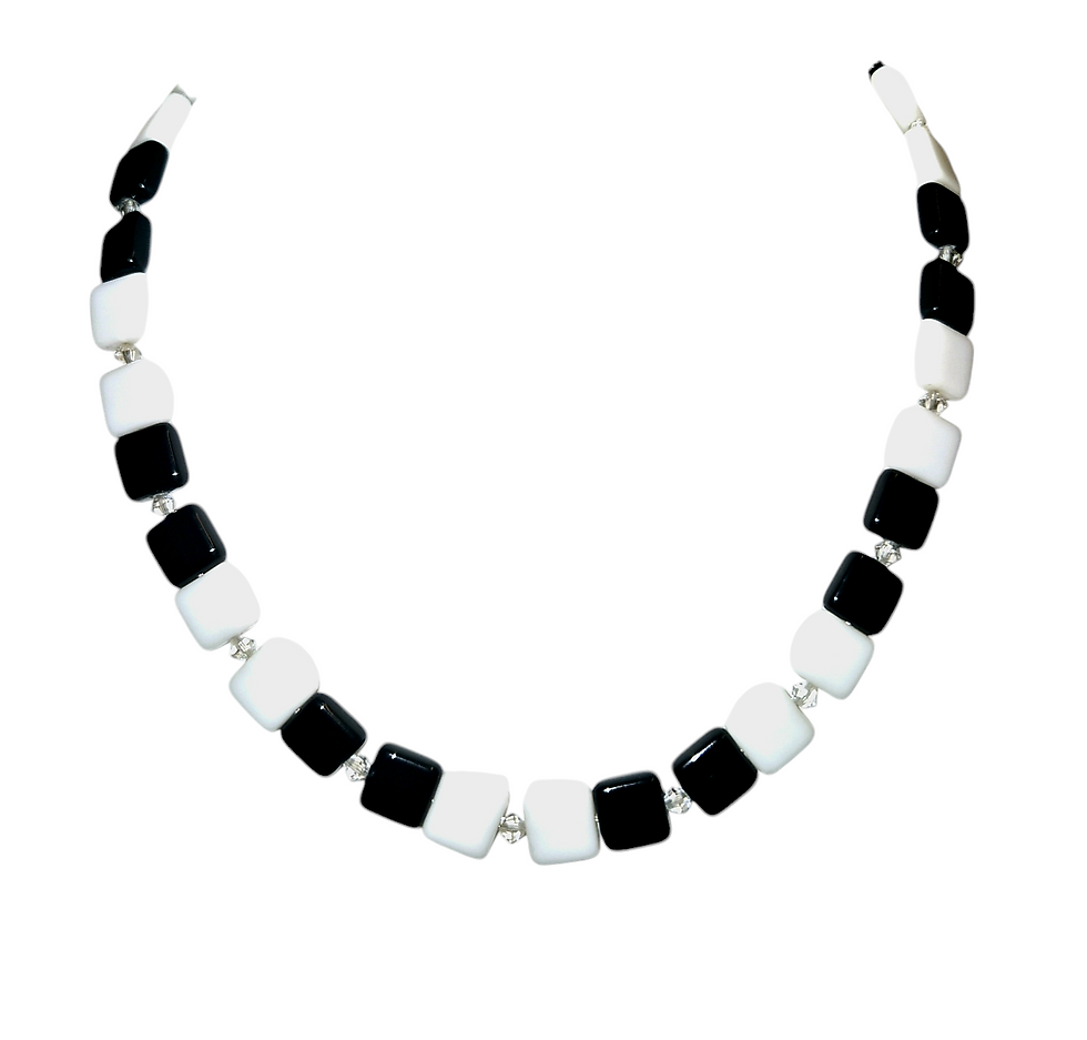Thumbnail: White & Black Opaque Necklace Set 