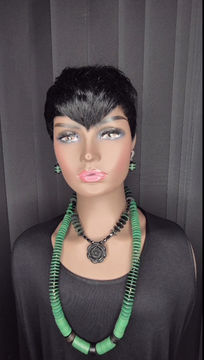 Thumbnail: 2 Pcs Green & Black Vinyl Necklace Set 