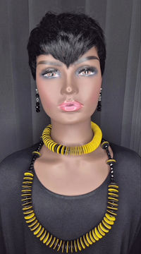 Thumbnail: 2 Pcs  Yellow & Black Vinyl Necklace Set 
