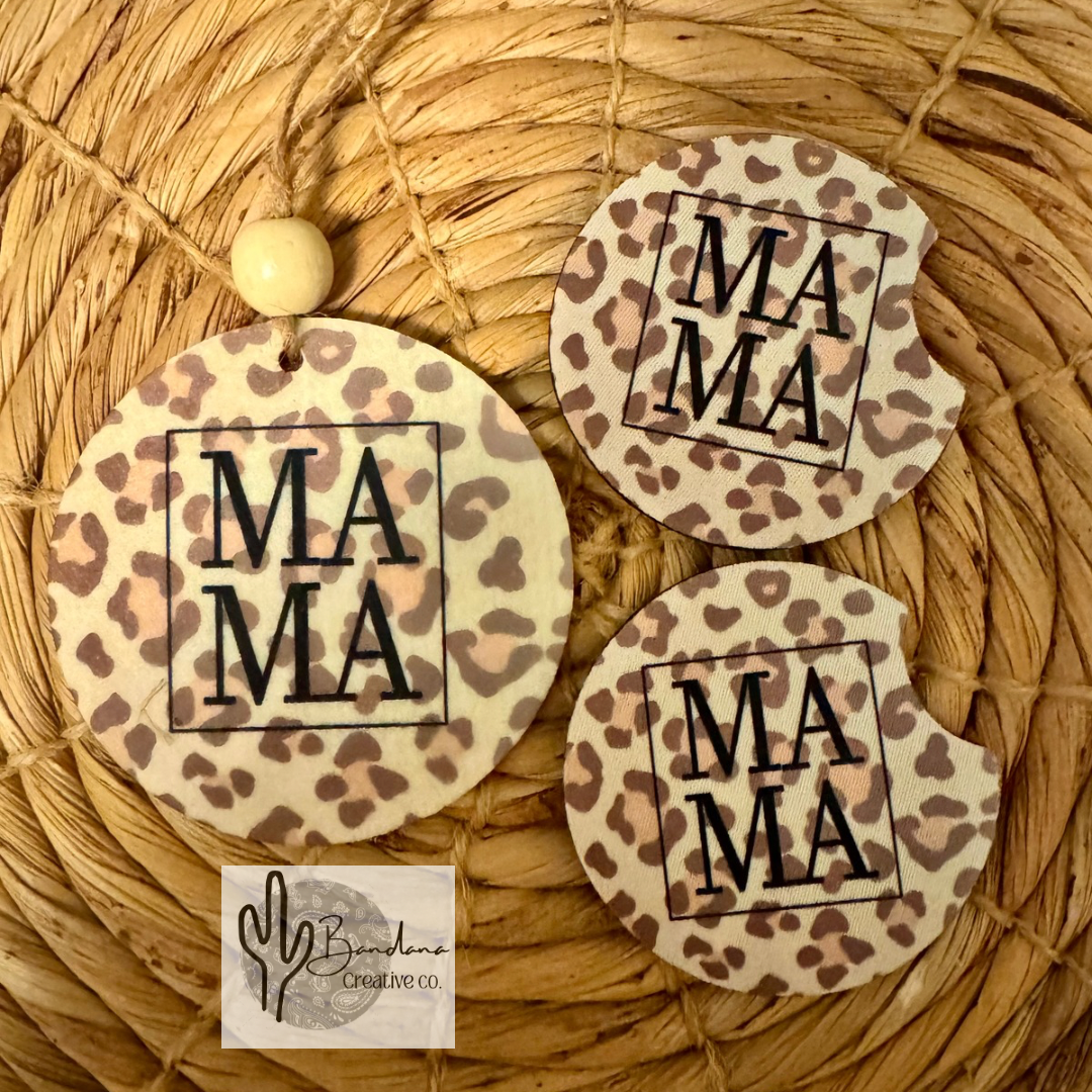 Leopard print Mama Car Freshener & Car coasters