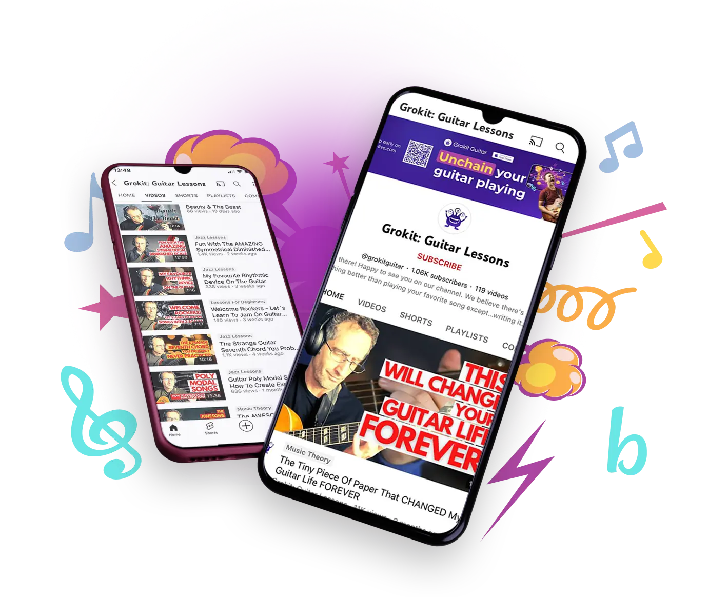 smartphones with guitar lessons screens