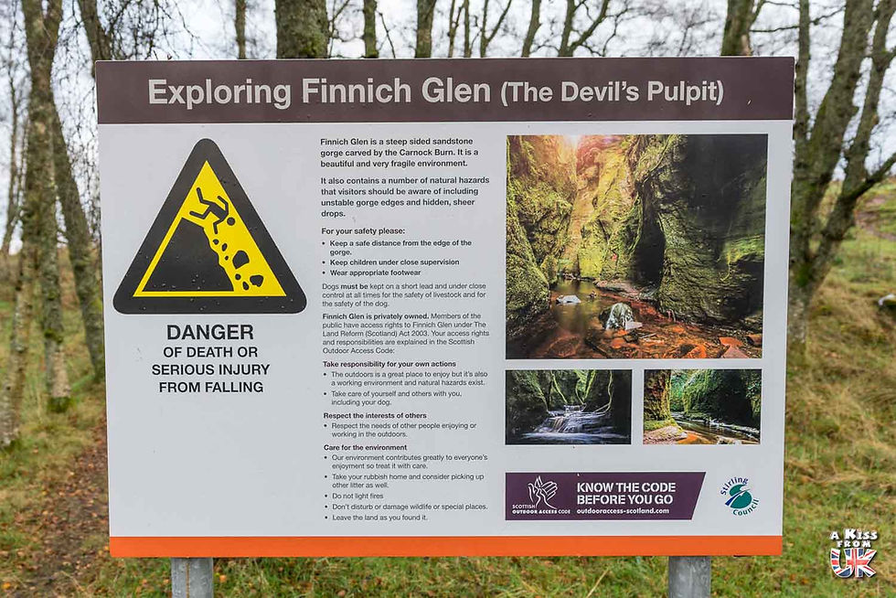 Visiter le Finnich Glen - Comment trouver le Devil's Pulpit dans le Finnich Glen en Ecosse ? Découvrez comment aller au Finnich Glen et visiter le Devil's Pulpit, lieux de tournage de la série Outlander en Ecosse. | A Kiss From UK