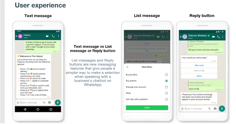 List messages and buttons