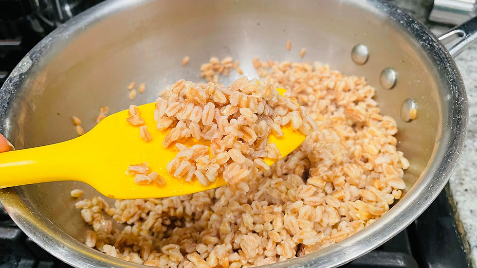 Farro cooked in a stainless steel pot