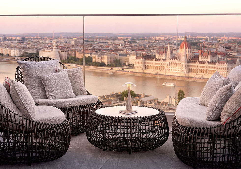 Hilton Budapest. Perched in Buda castle district, this elegant hotel incorporates preserved medieval monastery sections. Guests enjoy lavish buffet breakfasts with Parliament and Danube views from the rooftop restaurant.