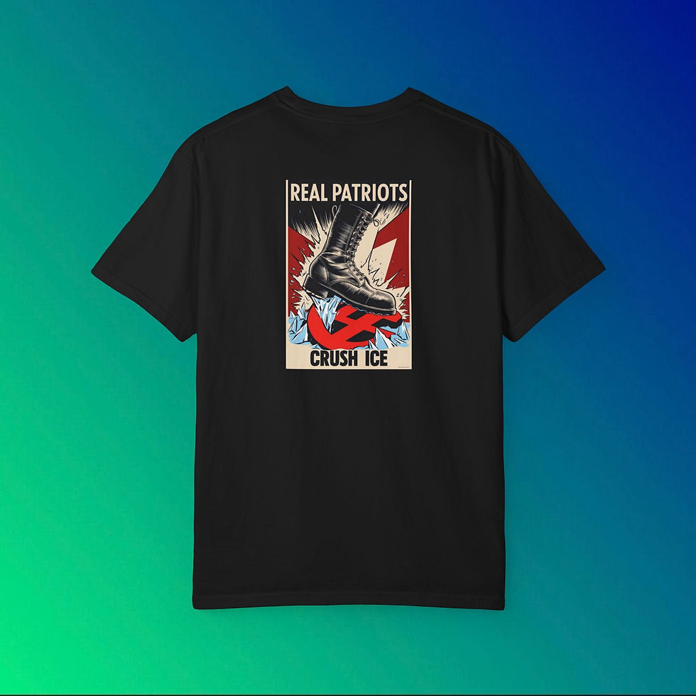 Black T-shirt with "Real Patriots Crush ICE" design, Renee Goodd Memorial Anarchist T-shirt, unisex Tee.