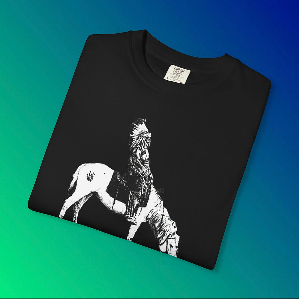 Thumbnail: Native American Skeleton With Garcia Handprint on Horse, Deadhead Tee, Fine Gift