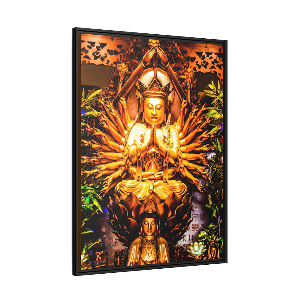 Khmer art print featuring a golden Buddha. Vibrantly Colored Brahma Faces 40" x 60" Framed Canvas Print, My Site 1