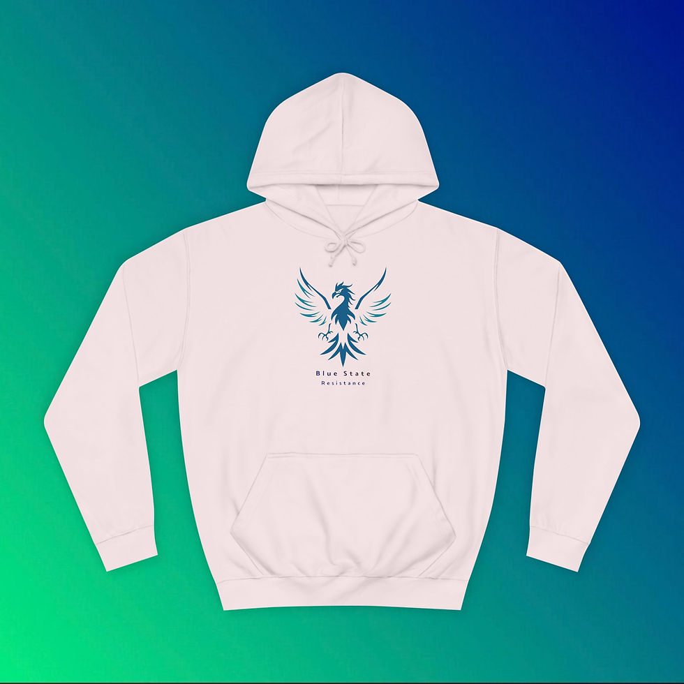 Thumbnail: White hoodie with blue raven logo, brand name, and background on display. My Site 1