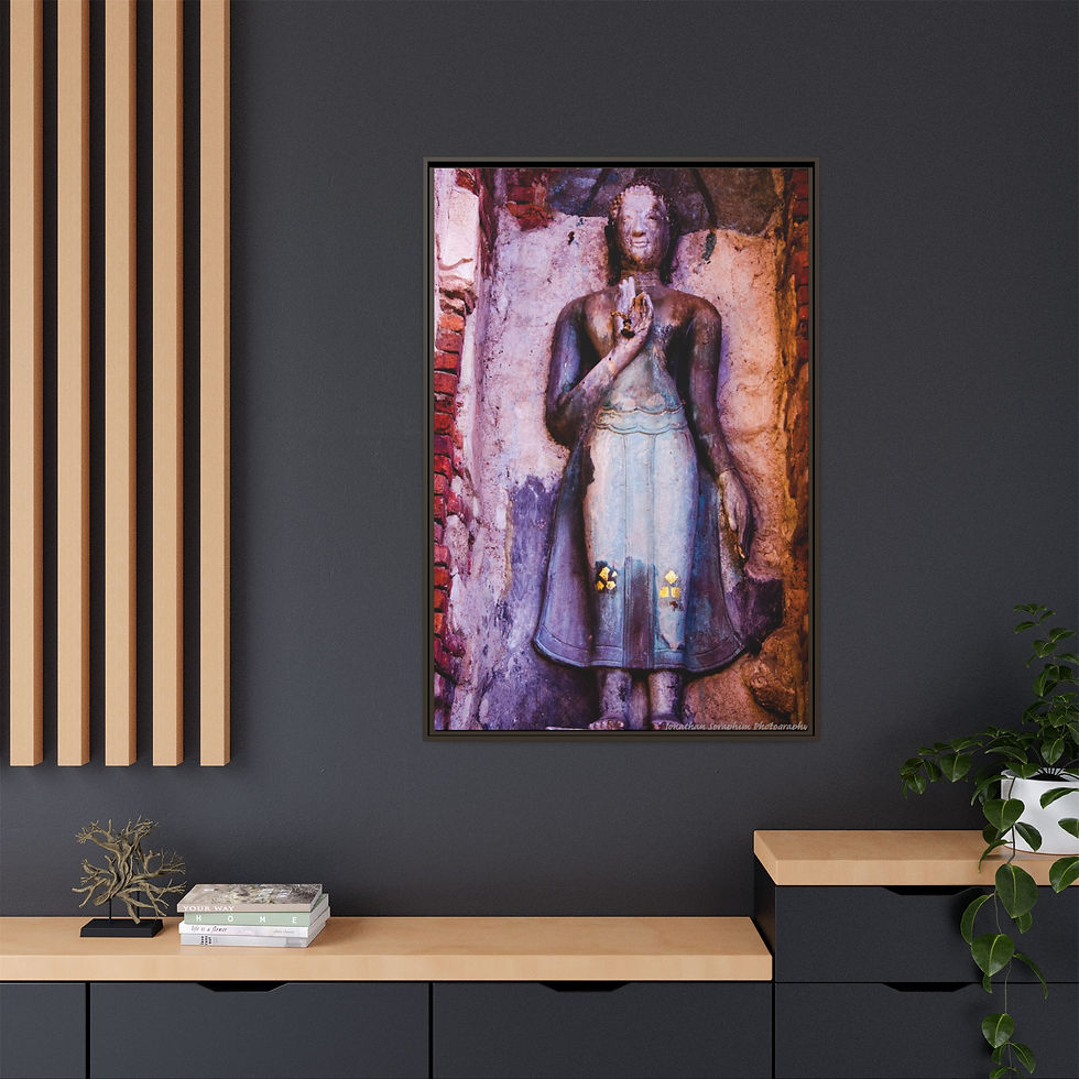 Stone sculpture on the wall Vibrantly Colored Brahma Faces 30" x 40" Framed Canvas Print, Khmer Art, Gift My Site 1