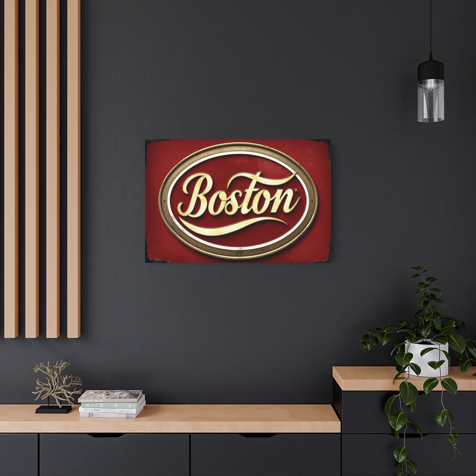 Thumbnail: Antiqued Classic "Boston" Metal Sign, 36" x 24" Rustic Bar or Cafe Decoration