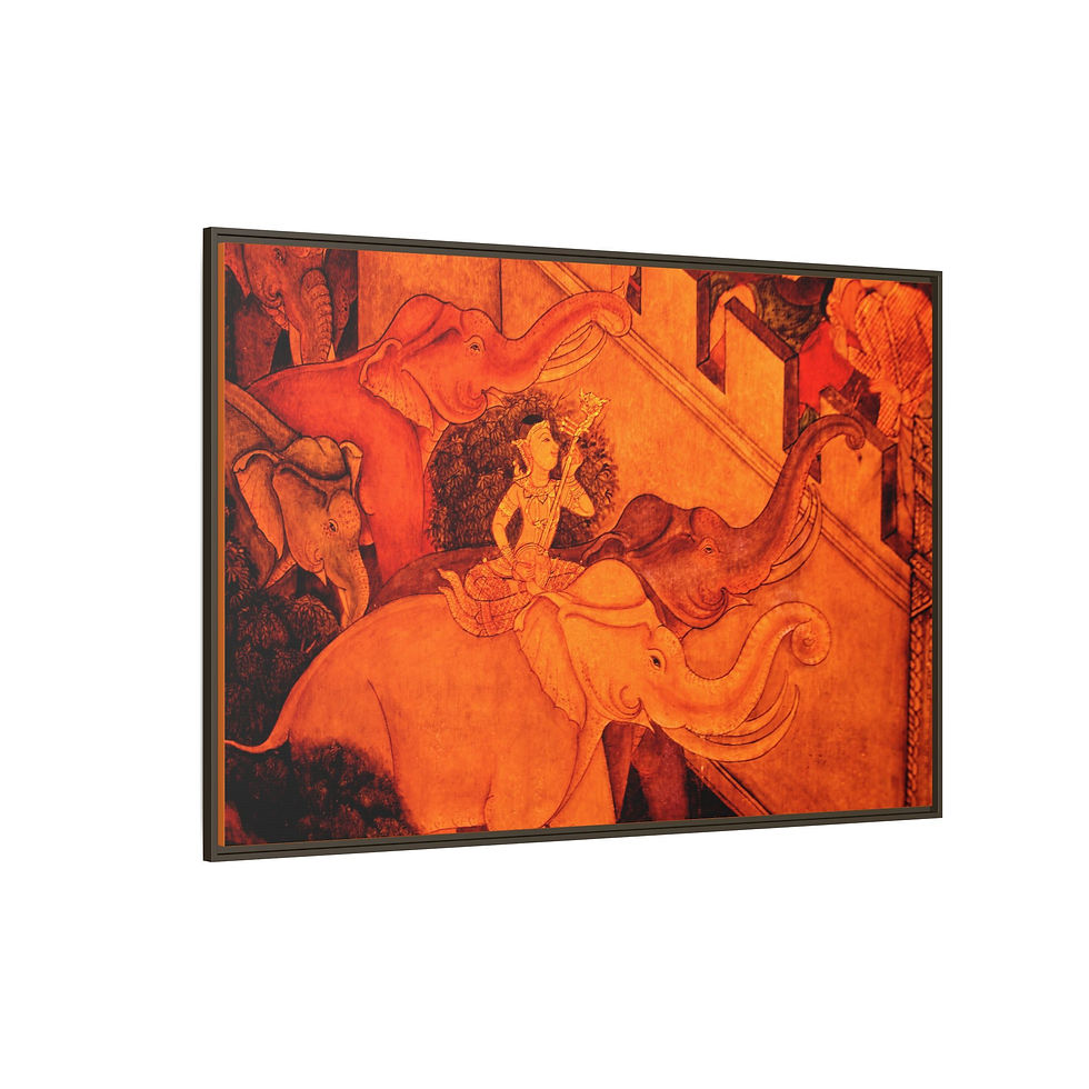 Thumbnail: Thai Elephant Artwork Canvas Print, 40" x 60" Framed Wall Art, Boho Design, Gift