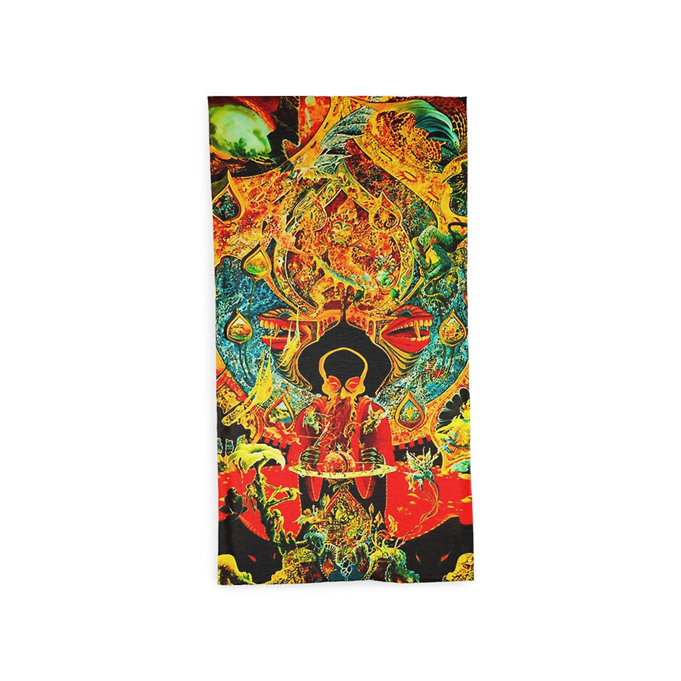 A psychedelic image with a Chinese wizard in the foreground
