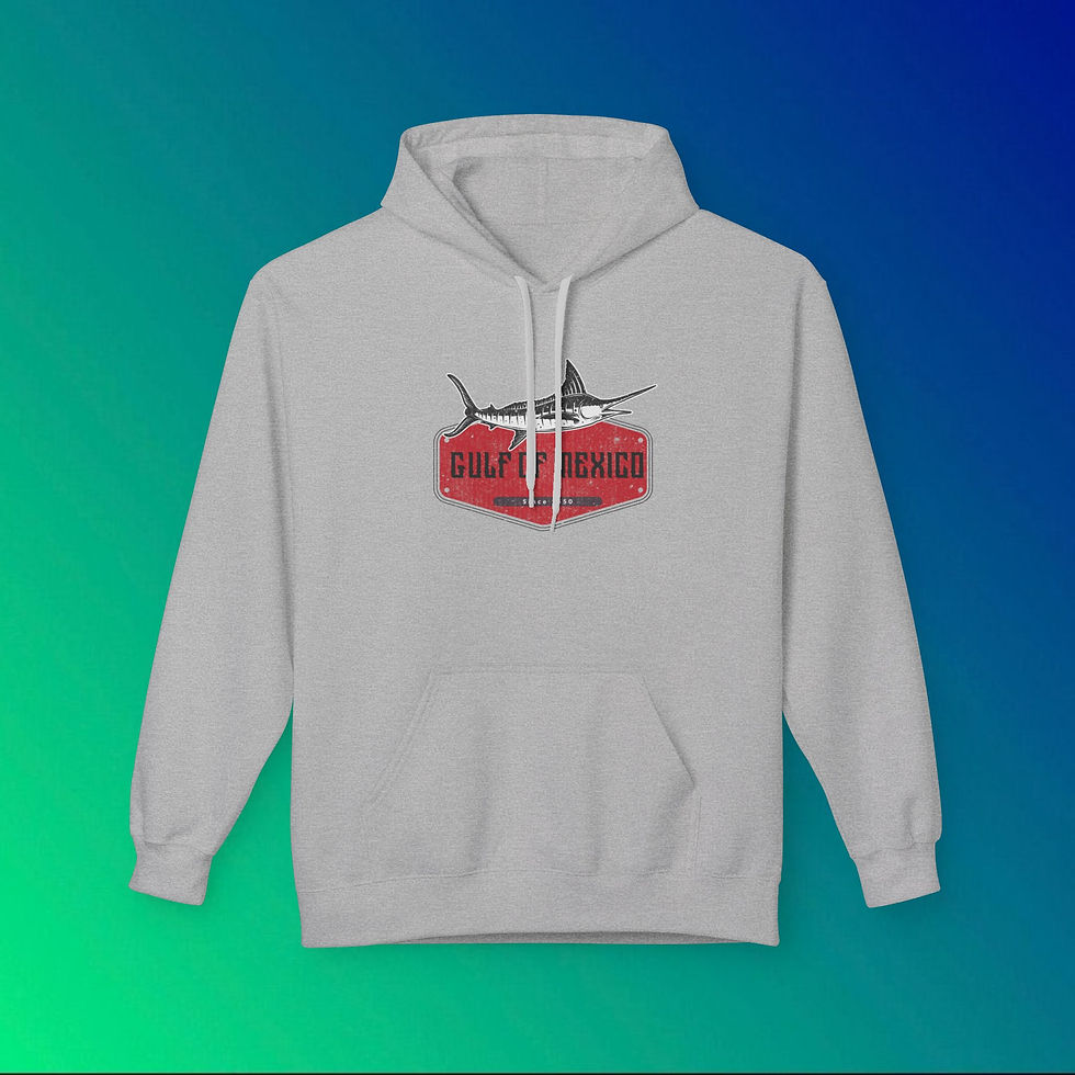 Thumbnail: Gulf of Mexico Smiling Swordfish Unisex Heavy Blend™ Hooded Sweatshirt, gray with design.