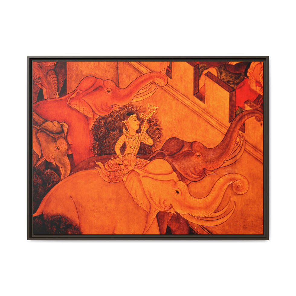 Thumbnail: Thai Elephant Artwork Canvas Print, 30" x 40" Framed Wall Art, Boho Design, Gift