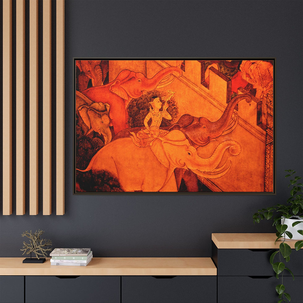 Thumbnail: Thai Elephant Artwork Canvas Print, 40" x 60" Framed Wall Art, Boho Design, Gift