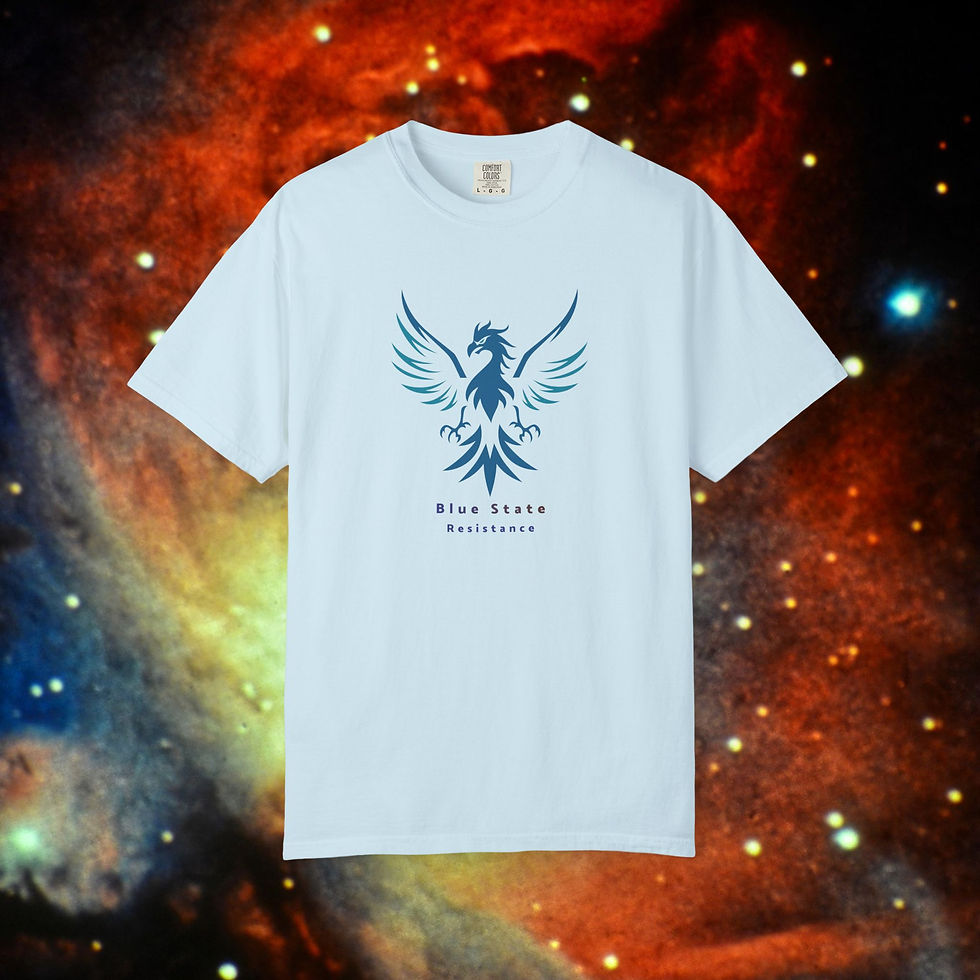 Thumbnail: Light blue shirt with Blue Death Phoenix design, Unisex Gift. Japanese Sui T-Shirt. My Site 1