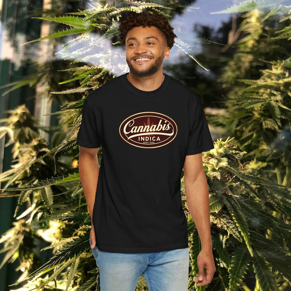 Thumbnail: Heady "Cannabis Indica" Retro Logo T-Shirt, Cannabis Lovers' Fashion, Fun Gift