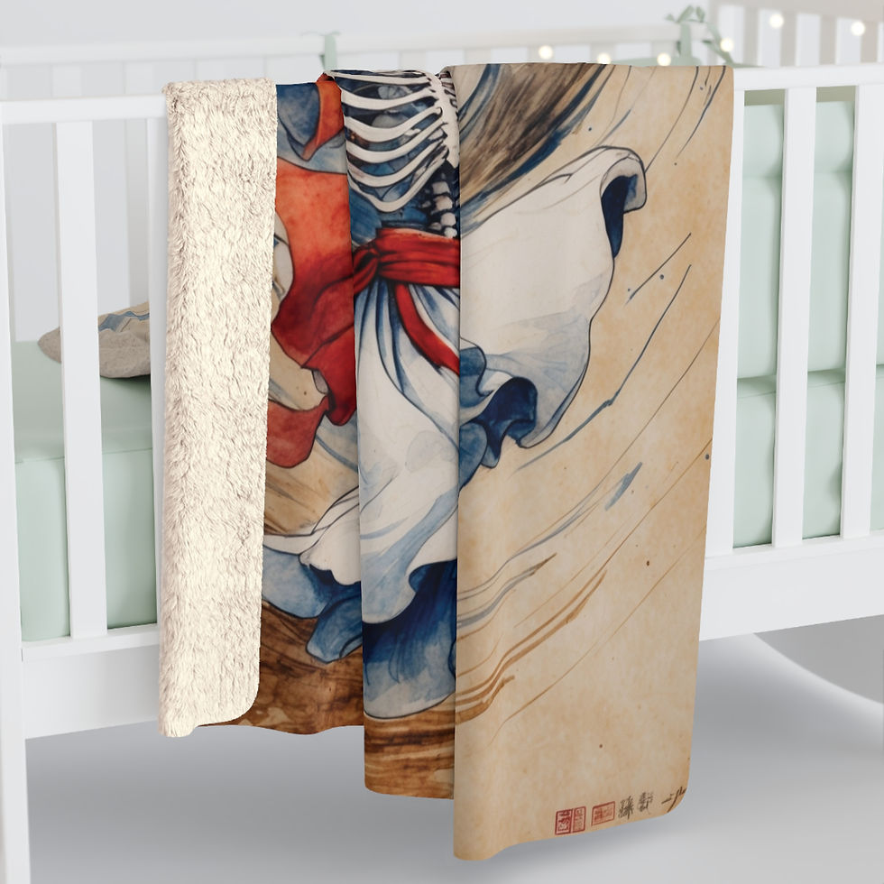 Thumbnail: Whimsical "Dancing Dead and Temple Angel" 60" x 80" Sherpa Fleece Blanket, Gift