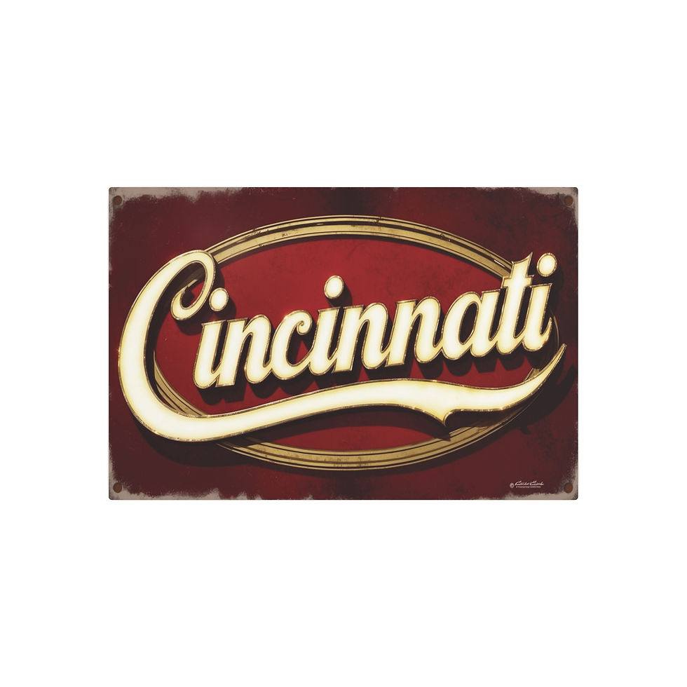 Cincinnati metal sign, featuring
