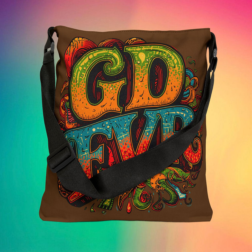 Thumbnail: Boho "GDFVR" Adjustable Tote, 18" Eco-Friendly Grocery Bag, Gift for Deadheads