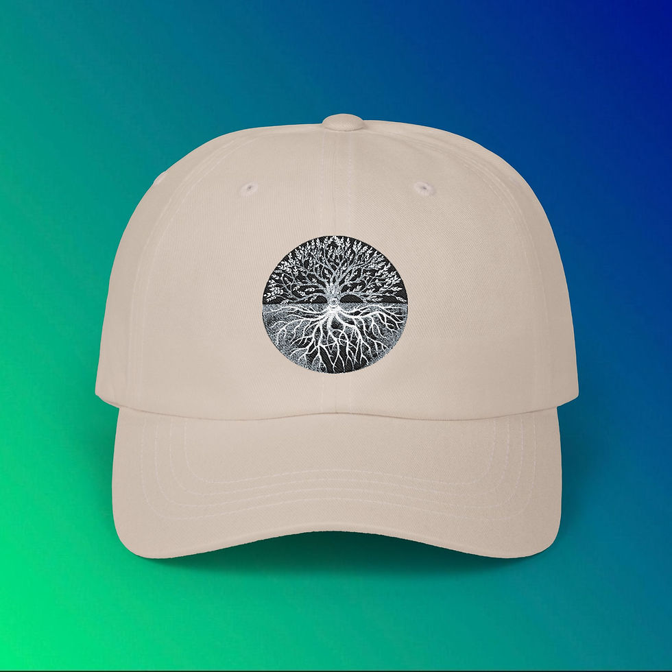 Thumbnail: Beige baseball cap with Tree of Life design on it. My Site 1