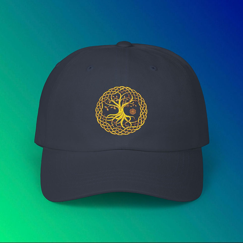 Thumbnail: Navy blue hat with embroidered gold Tree of Life design. My Site 1