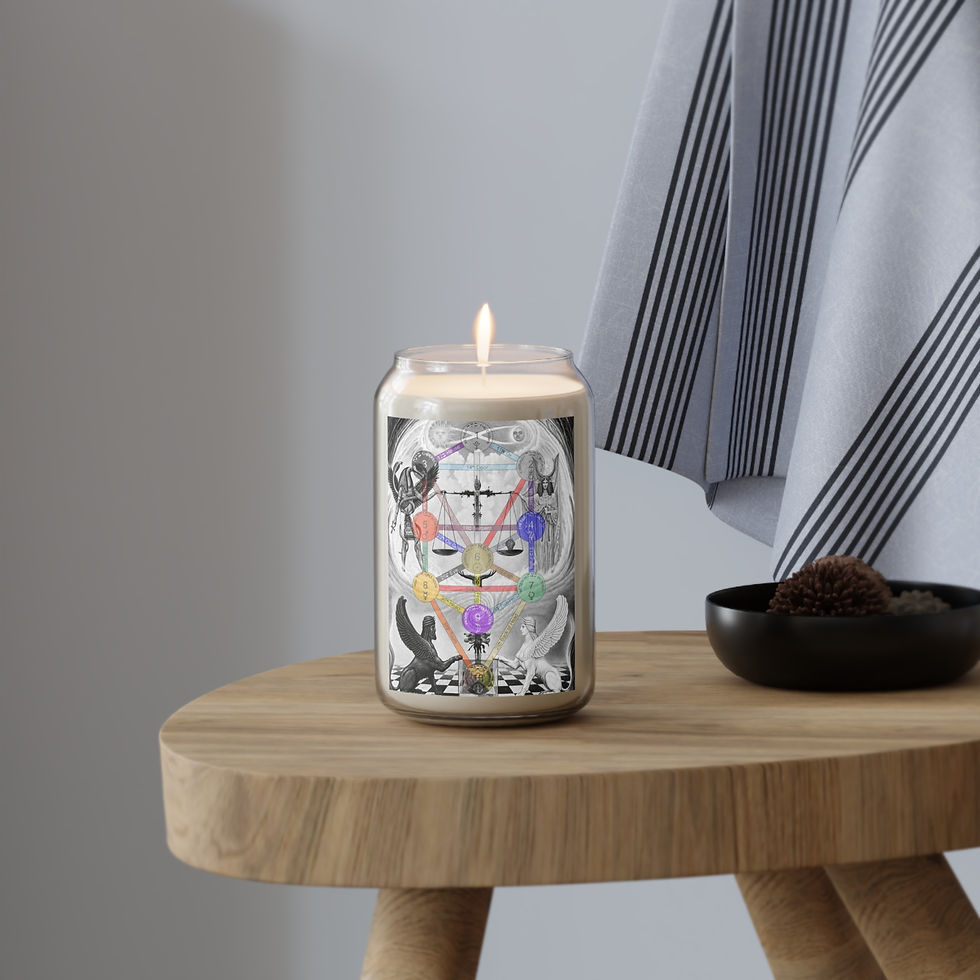 Thumbnail: Lit candle on a wooden table with printed design and text, My Site 1
