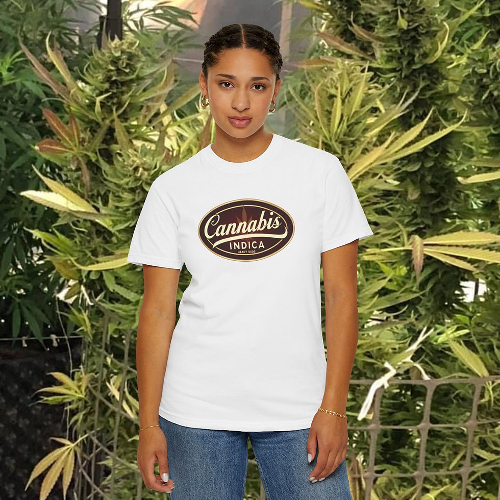 Thumbnail: Heady "Cannabis Indica" Retro Logo T-Shirt, Cannabis Lovers' Fashion, Fun Gift