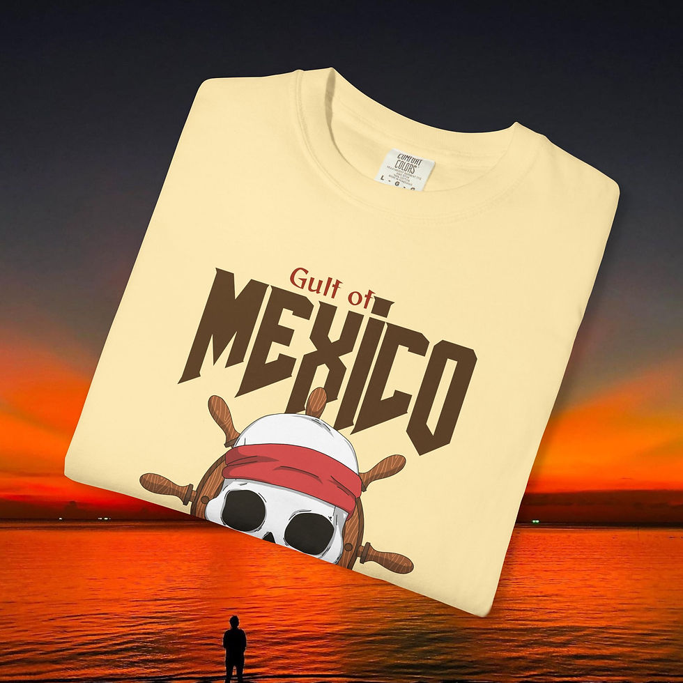 Thumbnail: Yellow Gulf of Mexico shirt with skull and crossbones, coastal background, My Site 1