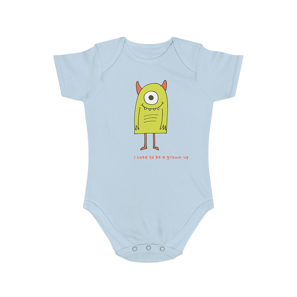 Thumbnail: Baby blue bodysuit with cartoon monster graphic, 