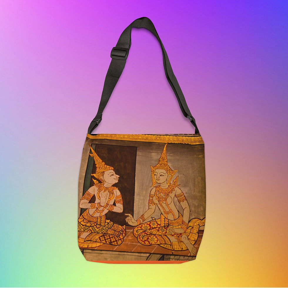 Thumbnail: Boho Thai Temple Art Adjustable Tote, 16" Eco-Friendly Shopping Bag, Fine Gift