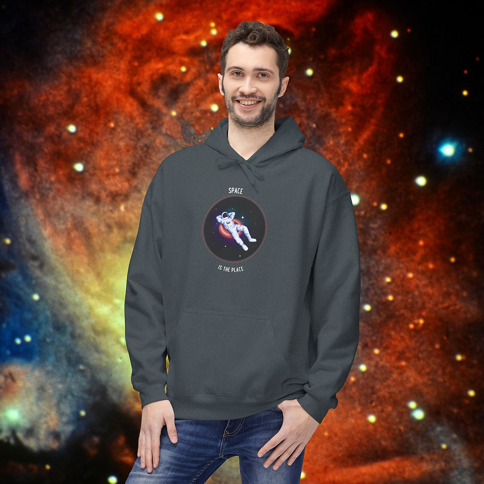 Thumbnail: Man wearing space hoodie with graphic of spaceman, 