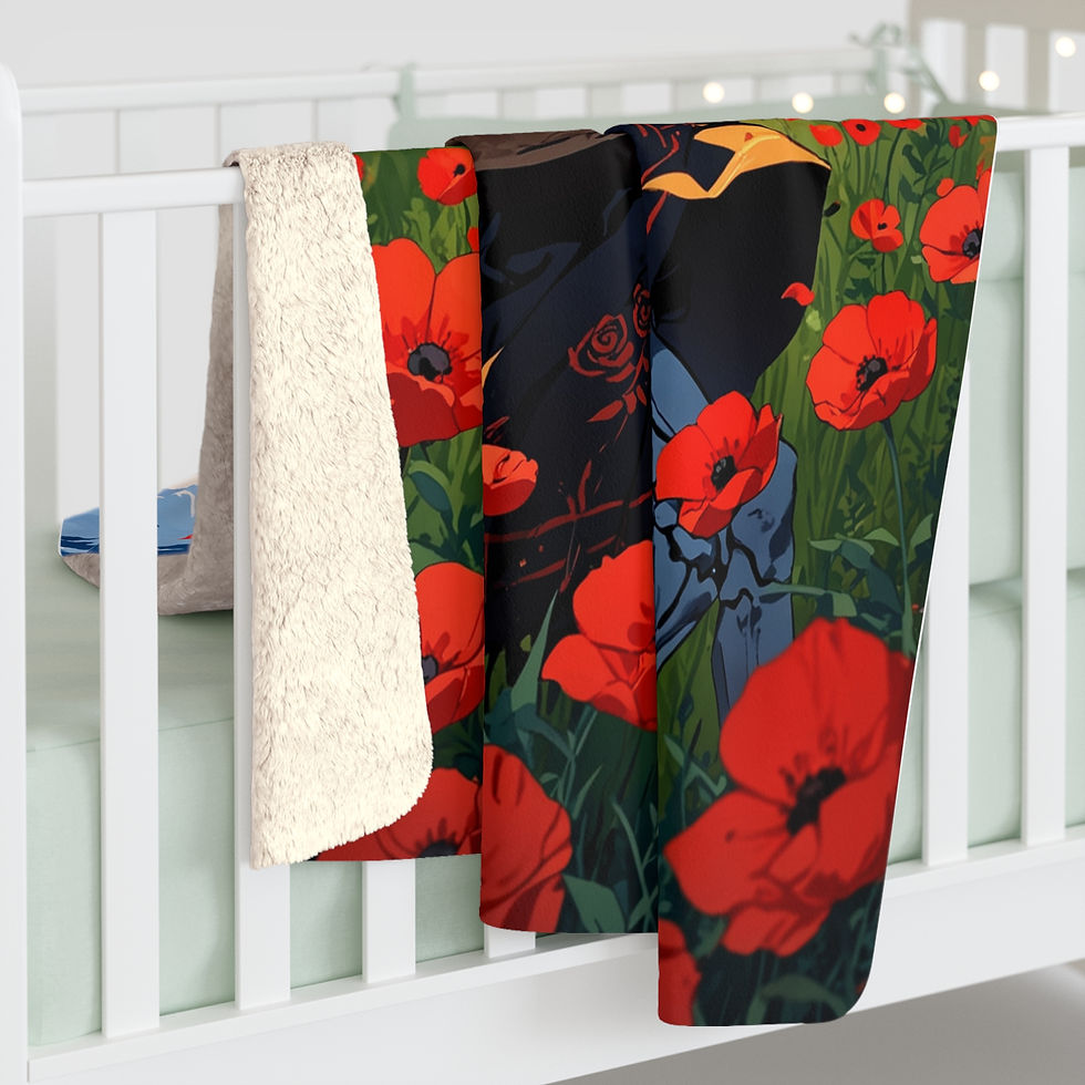 Thumbnail: Holy Skeleton Banjo Jam Moonrise in Red Poppies 50" x 60" Fleece Blanket, Gift