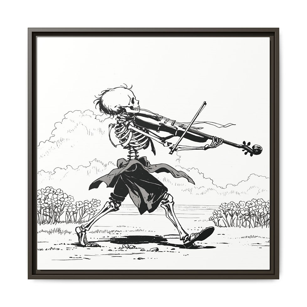 Thumbnail: Whimsical Skeleton Fiddler 24" x 24" Framed Art Canvas, Unique Art, Rare Gift 