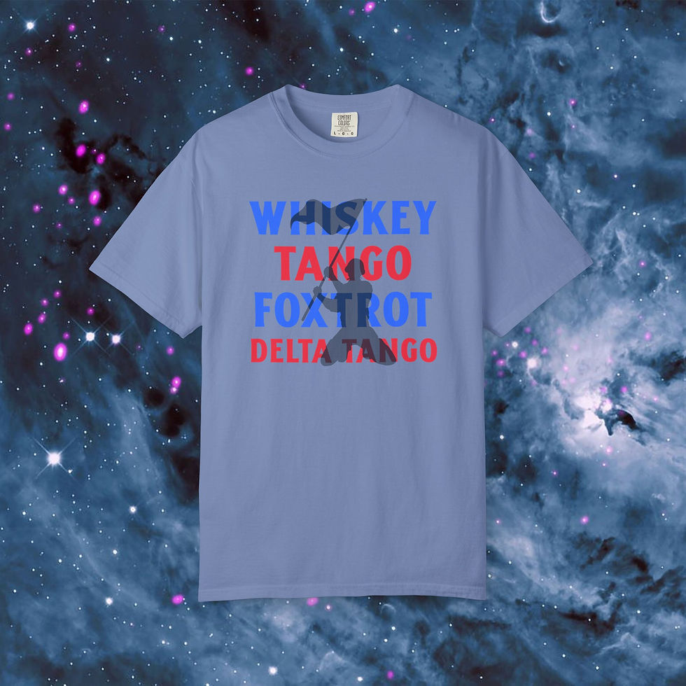 Thumbnail: Blue t-shirt reads: Whiskey Tango Foxtrot Delta Tango. My Site 1