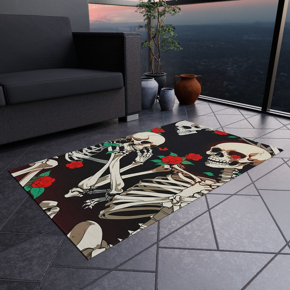 Thumbnail: Skeletons and Roses 36" x 60" Outdoor Rug, Festival Decor for Deadheads, Gift