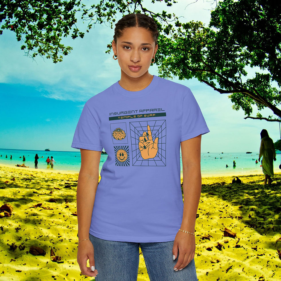 Thumbnail: Woman wearing blue tee shirt with text, beach background, Truly Unique "Very Dosed" My Site 1