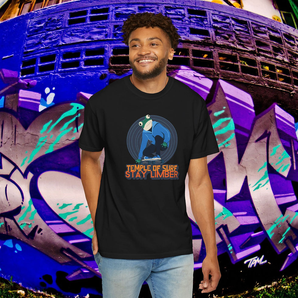 Thumbnail: Man smiles wearing a black One Drop "Sandoz" T-shirt, graffiti background. My Site 1